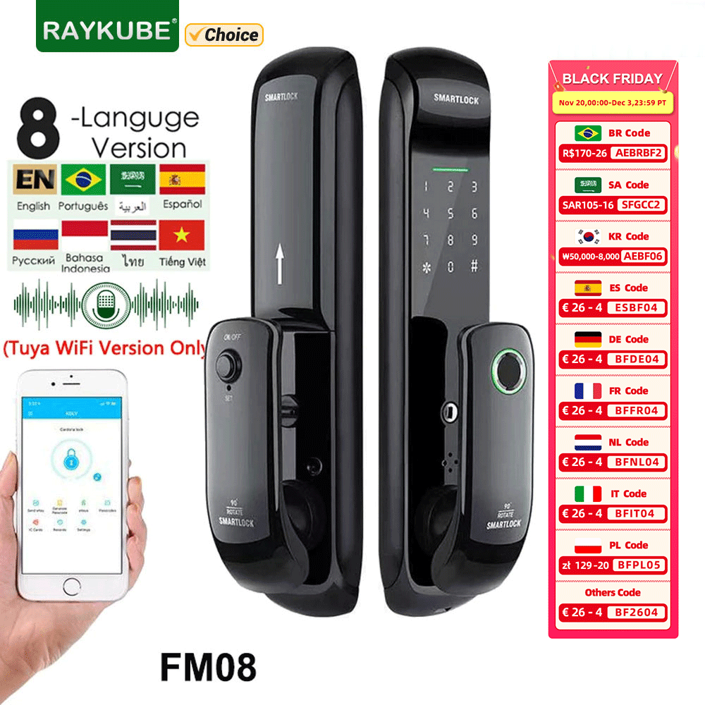 Letter Opener Brass - Raykube FM08 Tuya Wifi Smart Deurslot